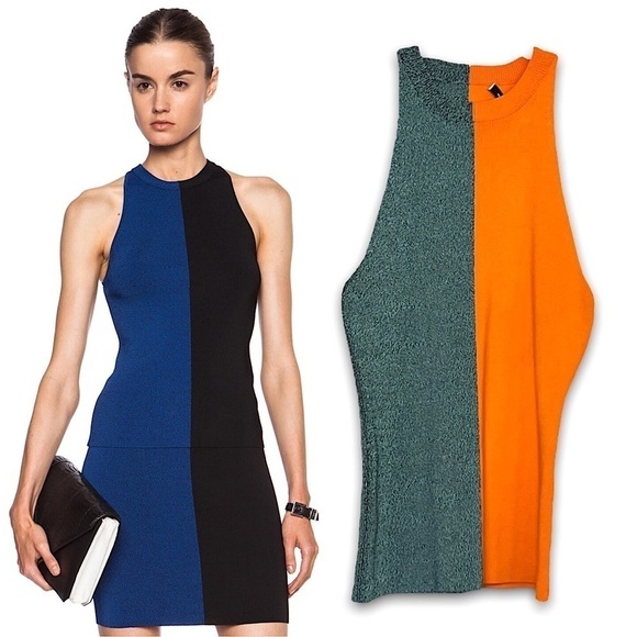 ALEXANDER WANG 90s Mod Colorblock Compact Knit Fitted Sculpt Cutaway Tank Top XS - Picture 1 of 8